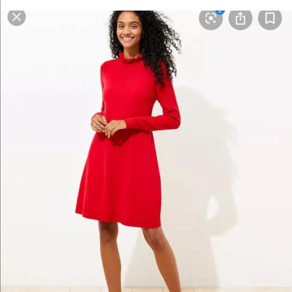 Loft Ruffle Neck Pointelle Sweater Dress XXL